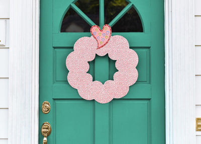 Front Entry Big Attachment Heart on Red Dot Big Wooden Wreath