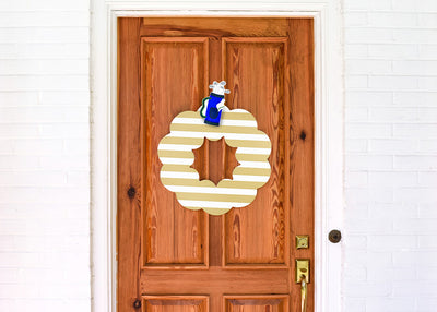 Front Entry with Big Wooden Wreath Neutral Stripe Design and Golf Big Attachment