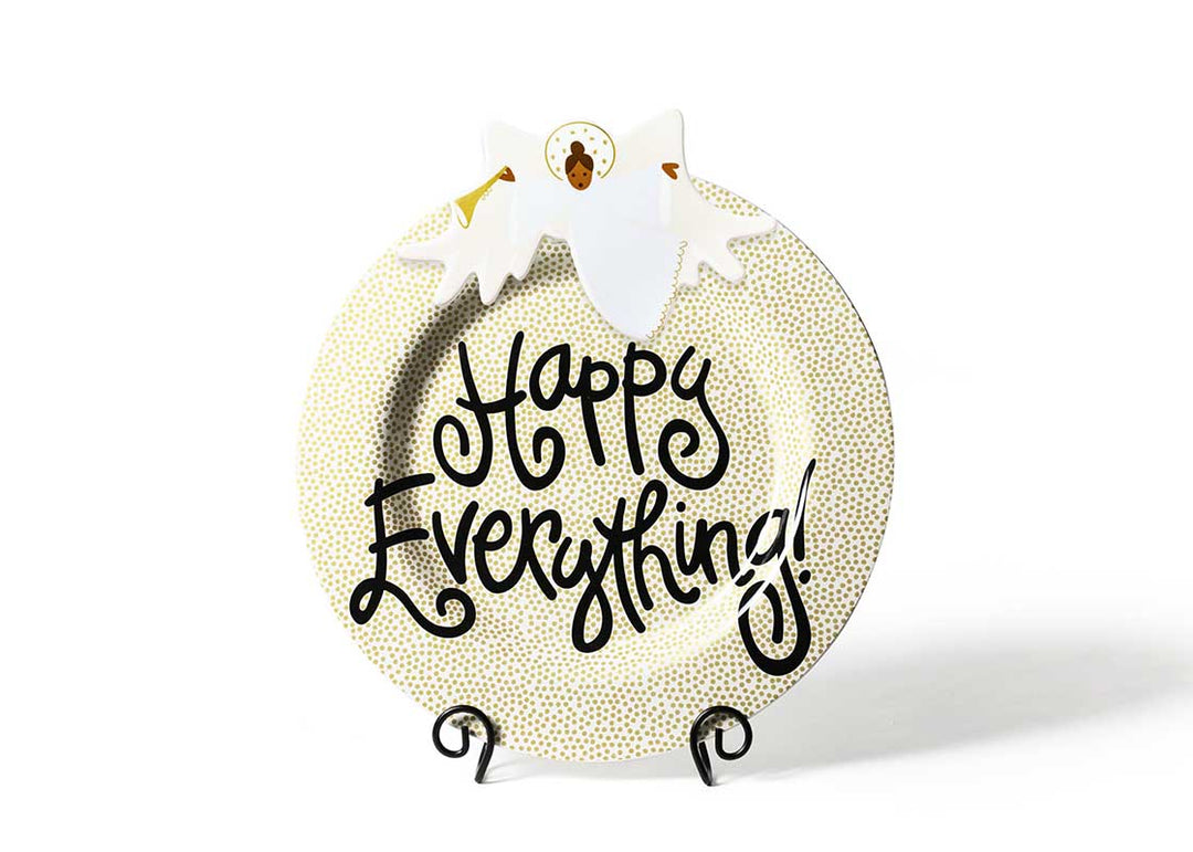 Big Angel Attachment on Gold Small Dot Big Happy Everything! Round Platter with Plate Stand