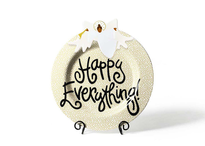 Big Angel Attachment on Gold Small Dot Big Happy Everything! Round Platter with Plate Stand