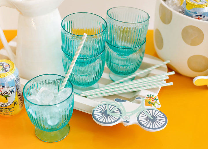 Table Decor Including Mini Attachment with Bicycle Design on Neutral Stripe Mini Platter