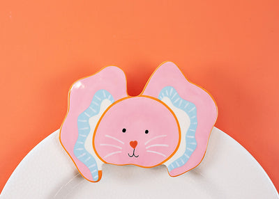 White Stripe Big Happy Everything! Round Platter with Bunny Face Big Attachment