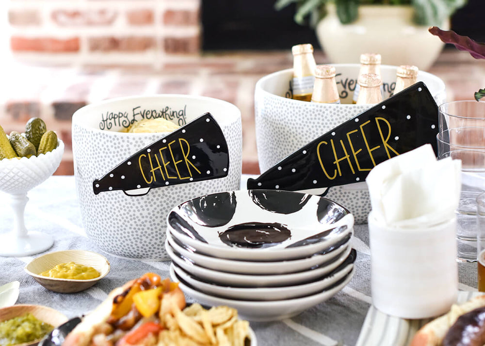Cheer Megaphone Big Attachment and Mini Attachment on Stone Small Dot Happy Everything! Bowls