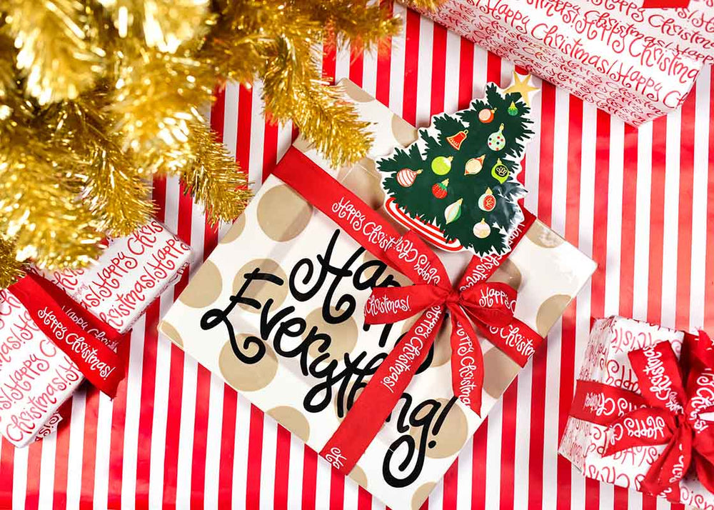 Neutral Dot Big Square Platter with Christmas Tree Big Attachment Under Gold Tinsel Tree
