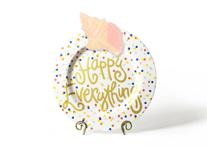 Happy Dot Happy Everything! Round Serving Platter on Plate Stand with Conch Shell Big Attachment