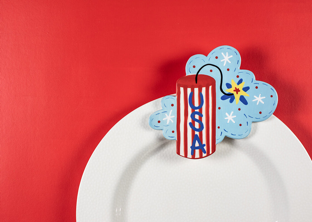 Big Attachment with Firecracker Design on White Small Dot Big Entertaining Round Platter