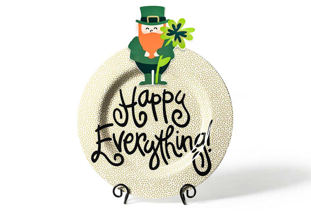 Gold Small Dot Big Happy Everything! Round Platter on Plate Stand with Leprechaun Big Attachment