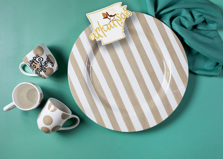 Neutral Stripe Big Entertaining Round Platter with Big Attachment in Arkansas Motif