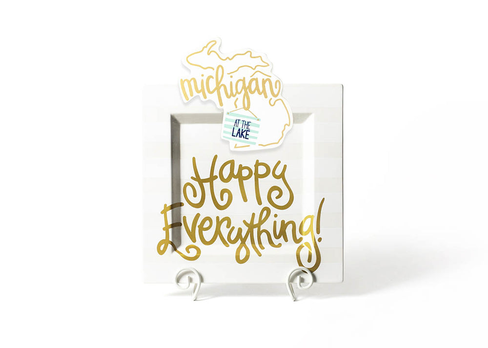 White Stripe Big Happy Everything! Square Platter on Plate Stand with Big Attachment Michigan Design