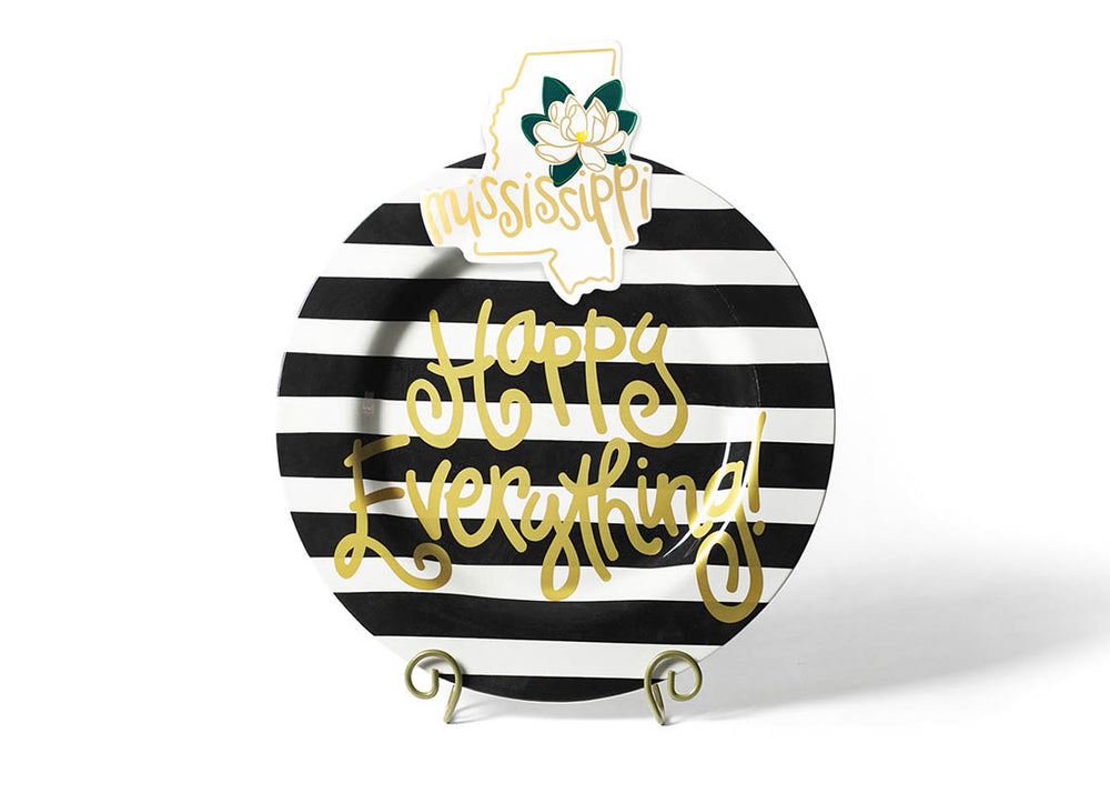 Black Stripe Big Happy Everything! Round Platter on Plate Stand with Big Attachment Mississippi Design