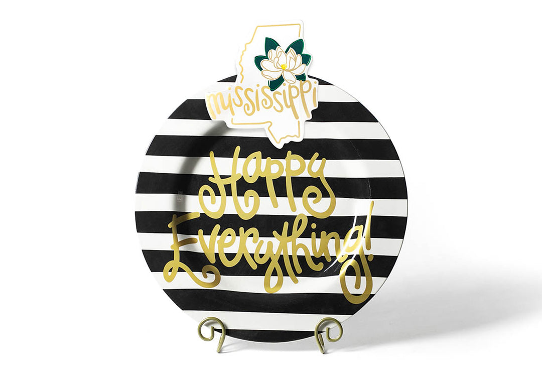 Black Stripe Big Happy Everything! Round Platter on Plate Stand with Big Attachment Mississippi Design