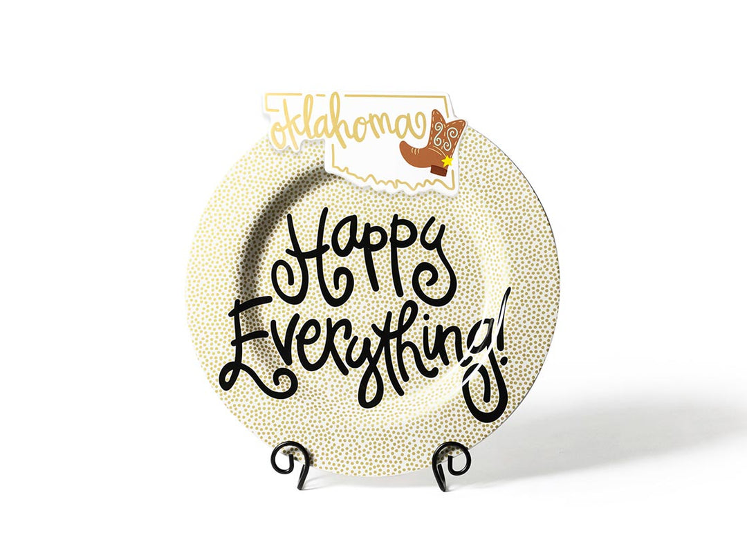 Gold Small Dot Big Happy Everything! Round Platter on Plate Stand with Big Attachment Oklahoma Design