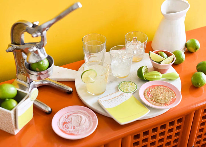 Making Margaritas on Marble Big Serving Board with Salted Margarita Big Attachment