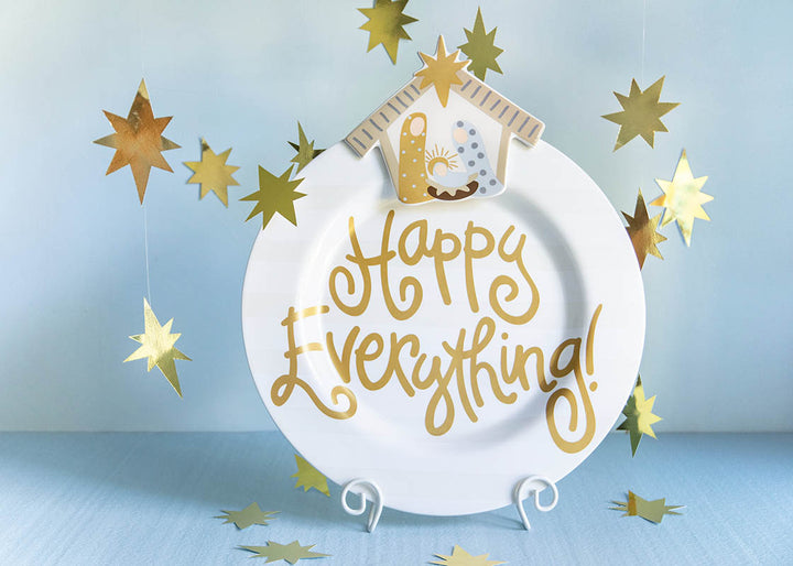 White Stripe Big Round Platter with Big Attachment Neutral Nativity Design