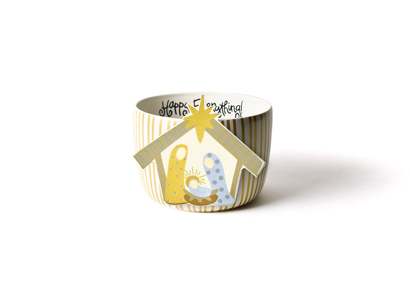 Gold Stripe Big Happy Everything! Bowl with Neutral Nativity Big Attachment