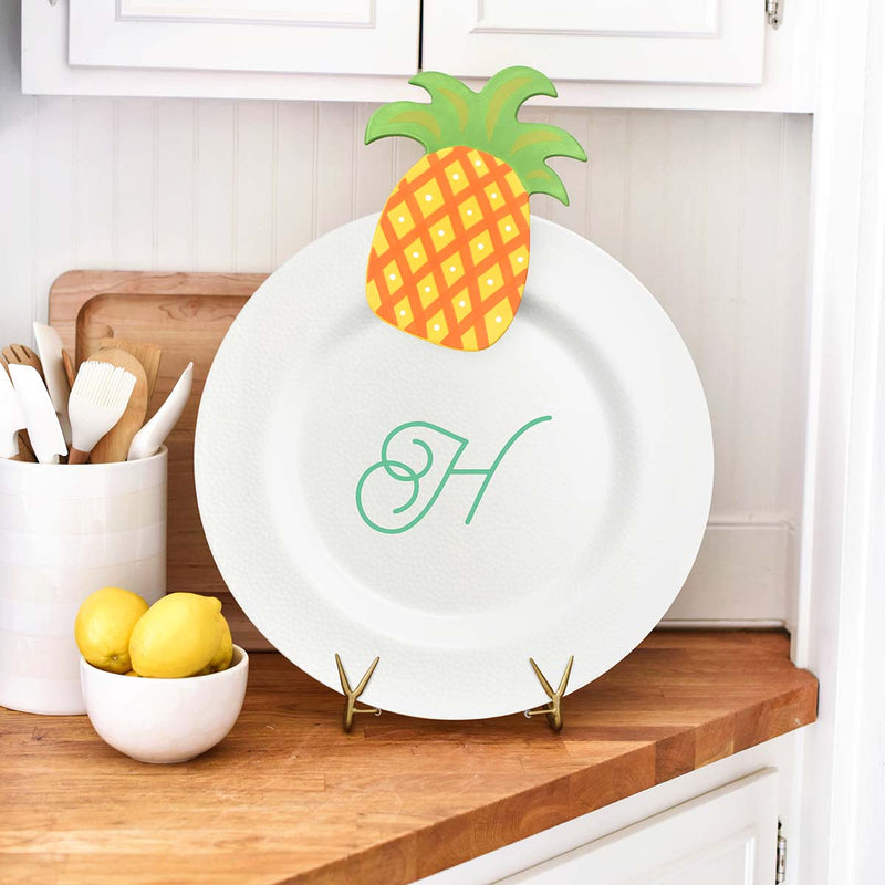 Big Attachment Pineapple Design on Personalized White Stripe Big Round Platter