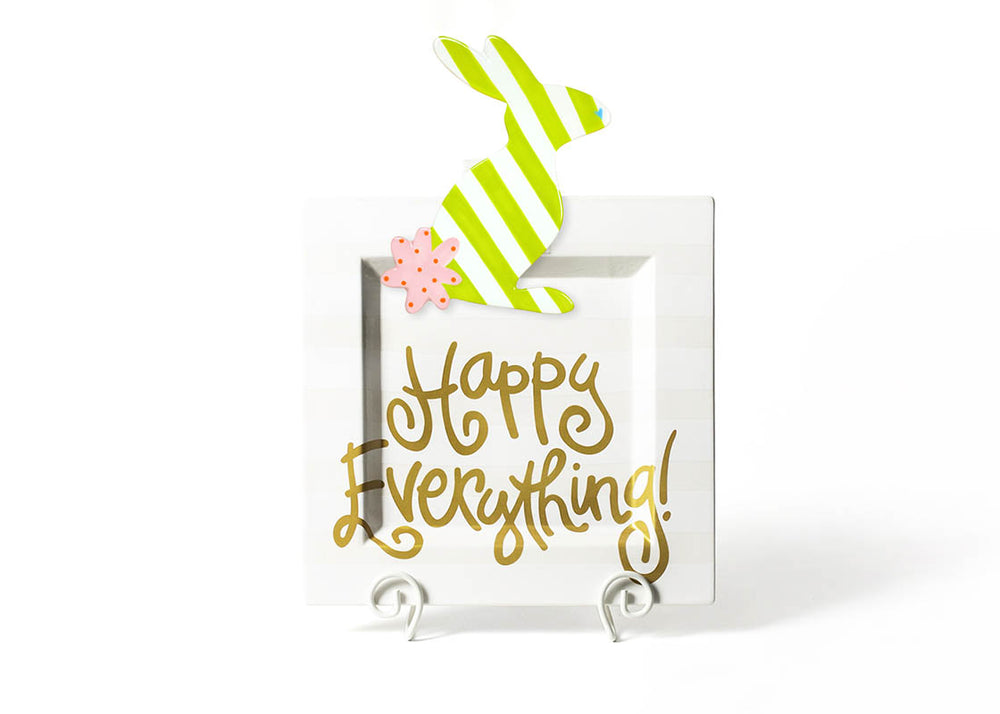 Green Striped Rabbit Big Attachment on White Stripe Big Happy Everything! Square Platter