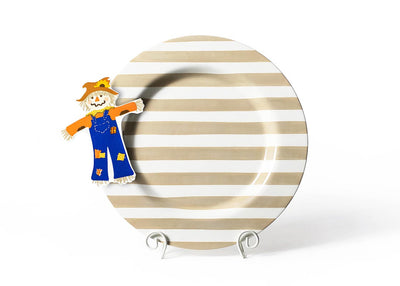 Neutral Stripe Big Round Serving Platter with Big Attachment Scarecrow Design