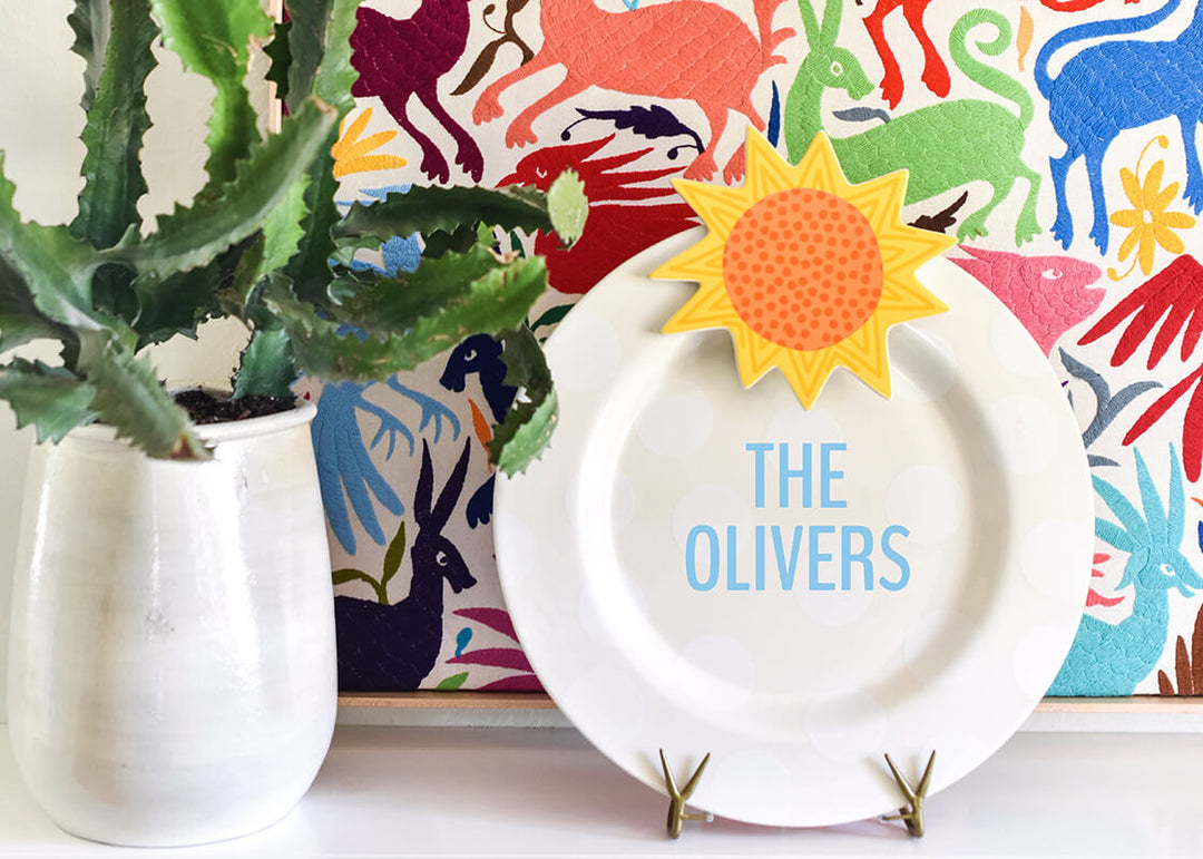 Sun Big Attachment on Personalized White Small Dot Big Entertaining Round Platter