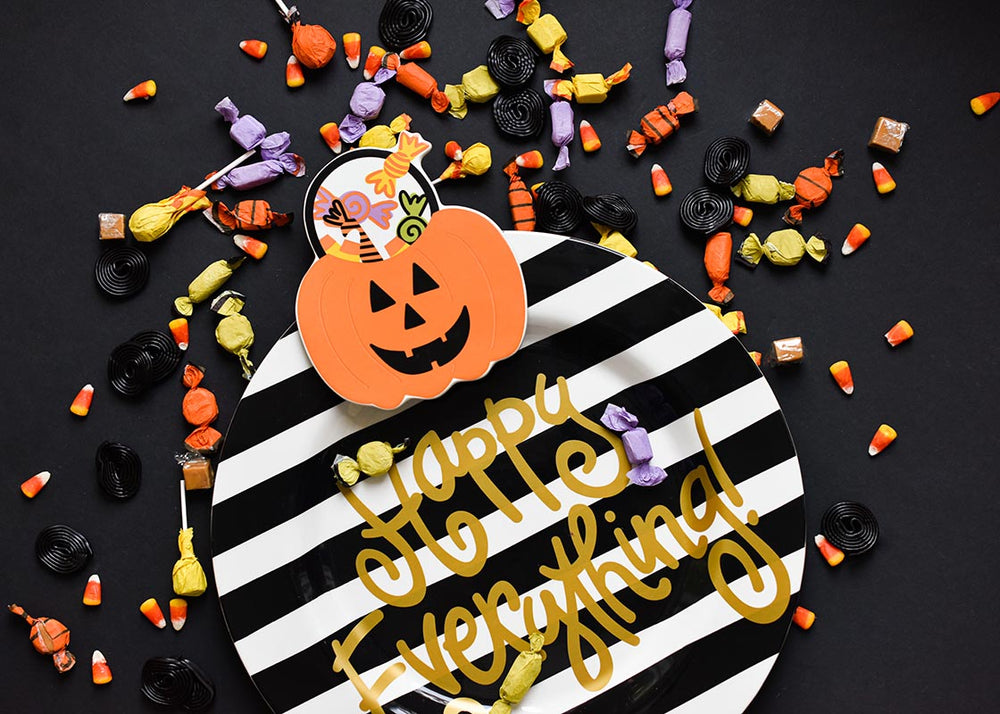 Black Stripe Big Happy Everything! Round Platter with Treat Bucket Big Attachment
