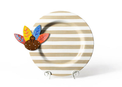Neutral Stripe Big Round Platter on Plate Stand with Turkey Big Attachment