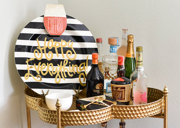 Wine Cheers Big Attachment on Black Stripe Big Round Platter