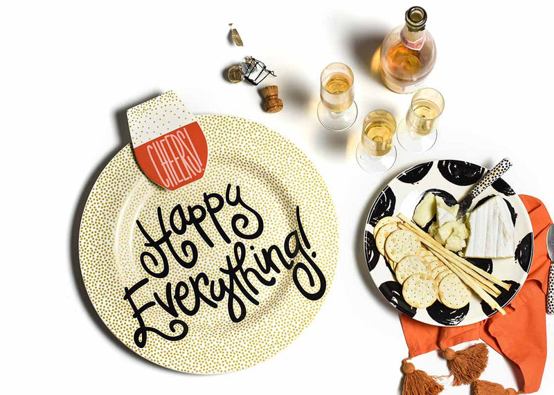 Happy Hour Decor with Gold Small Dot Big Round Platter and Big Attachment Wine Cheers Design