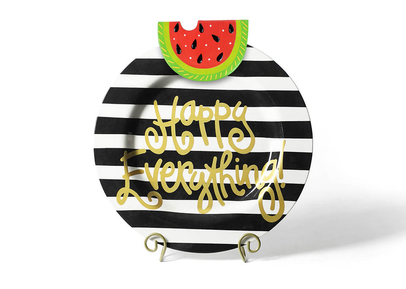 Black Stripe Big Happy Everything! Round Platter on Plate Stand with Watermelon Big Attachment