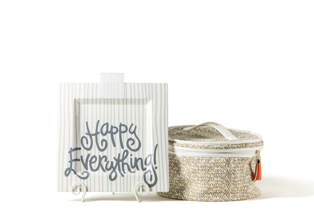 Stone Skinny Stripe Big Happy Everything! Square Platter with Plate Stand and Attachment Bag