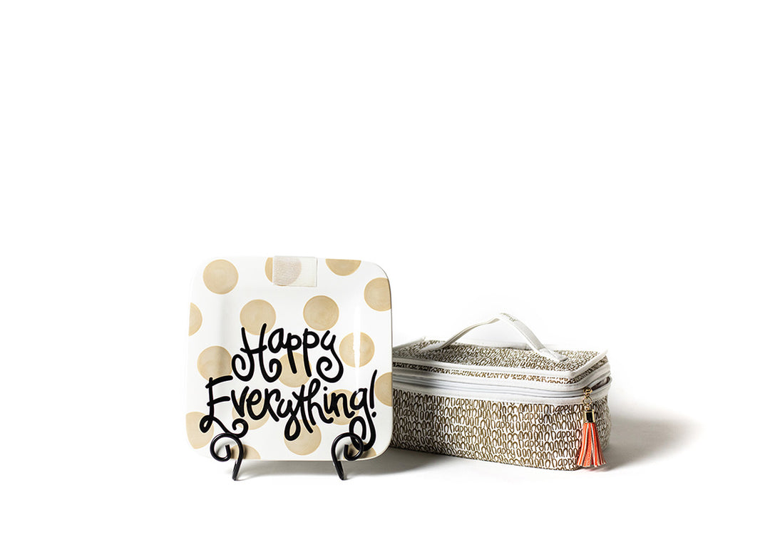 Mini Serving Platter in Neutral Dot Design with Plate Stand and Attachment Bag