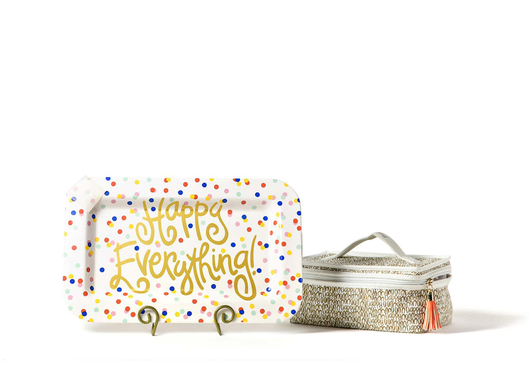 Mini Rectangle Serving Platter Happy Dot Design with Plate Stand and Attachment Bag