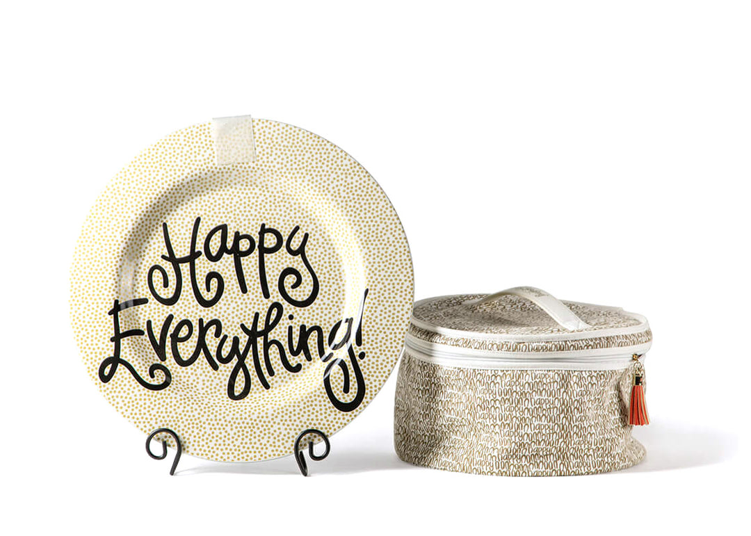 Hook-and-Loop Attachment on Big Round Serving Platter Gold Small Dot Design with Plate Stand and Attachment Bag