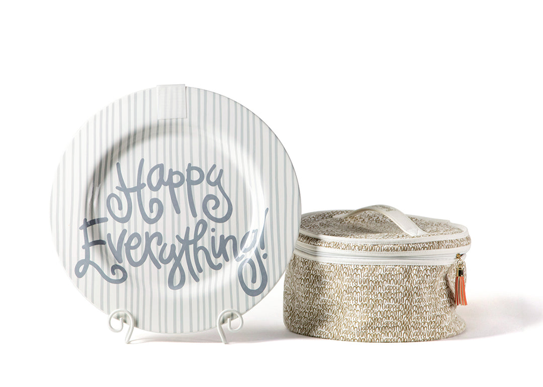 Big Round Stone Skinny Stripe Design Serving Platter with Hook-and-Loop Attachment, Plate Stand, and Attachment Bag