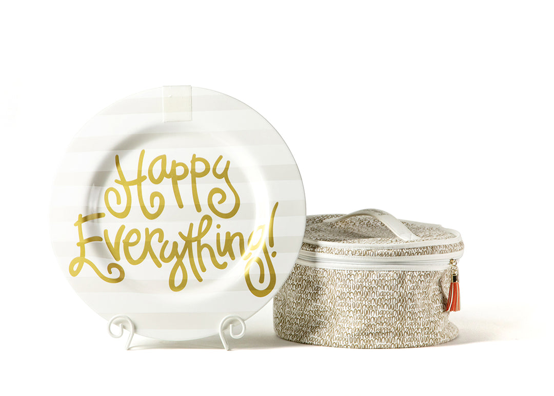 White Stripe Design Big Round Serving Platter with Hook-and-Loop Attachment, Plate Stand, and Attachment Bag