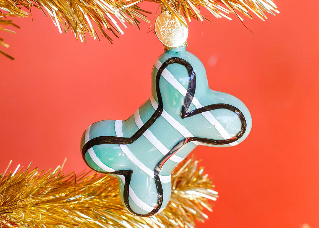 Happy Everything! Bone Shaped Ornament on Gold Tinsel Tree