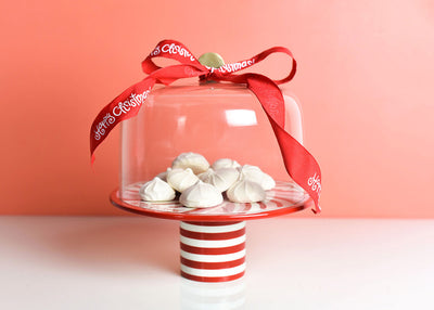 Peppermint Cake Stand with Glass Dome Over Cookies