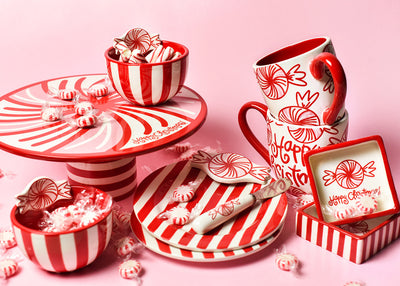 Serveware with Happy Christmas Peppermint Design Including Cake Stand