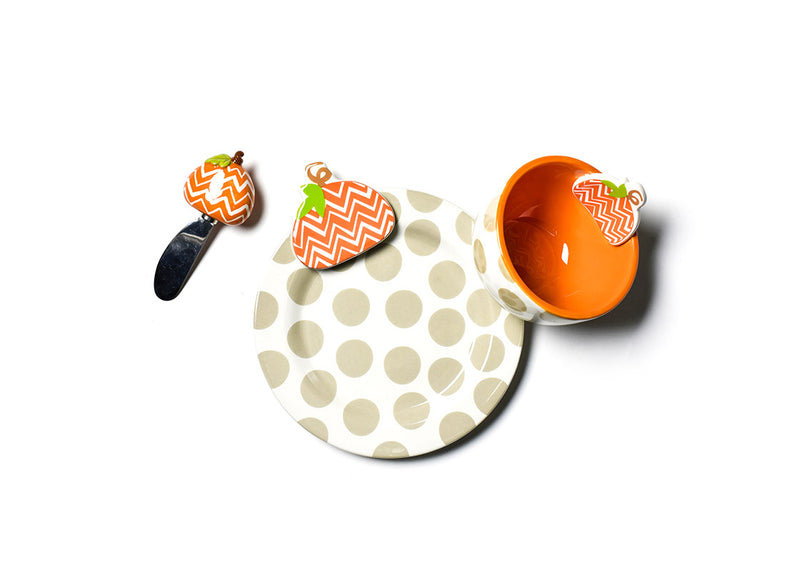 Bowl, Plate, and Spreader with Chevron Pumpkin Embellishment