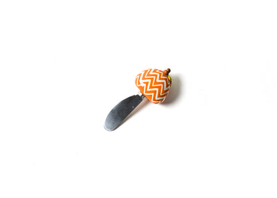 Orange and White Chevron Pattern on Pumpkin Shaped Handle Appetizer Spreader