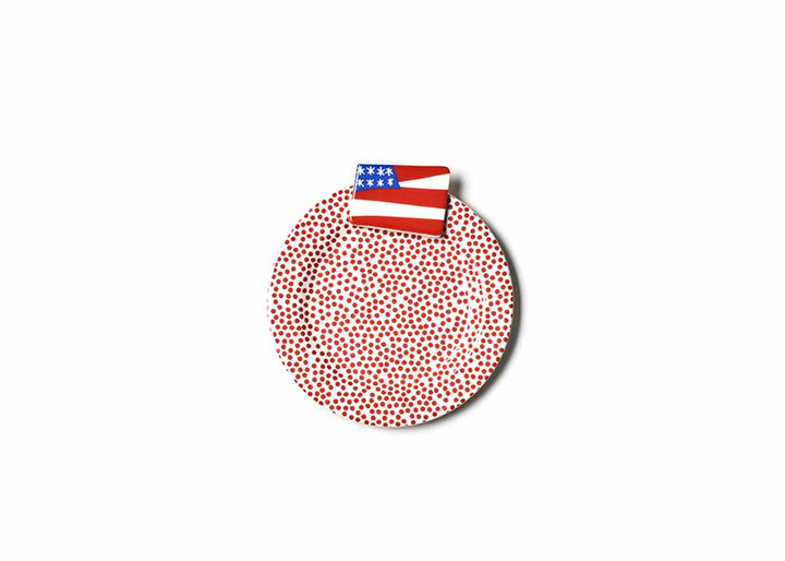 Small White Plate with Red Dots Red White Blue Flag Embellishment