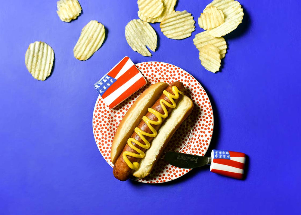 Red White Blue Flag Embellishment Plate Paired with Flag Appetizer Spreader