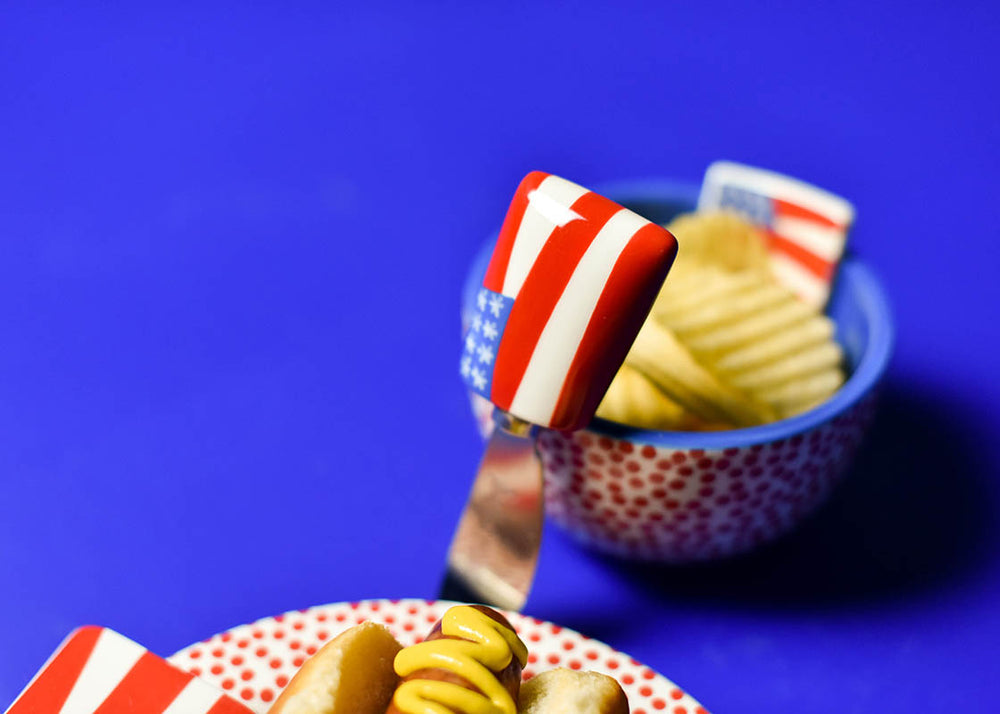 Flag Appetizer Spreader with Coordinating Happy Everything! Serveware