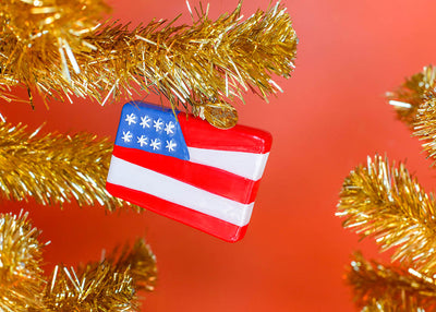 Shaped Ornament Flag Design on Gold Tinsel Tree