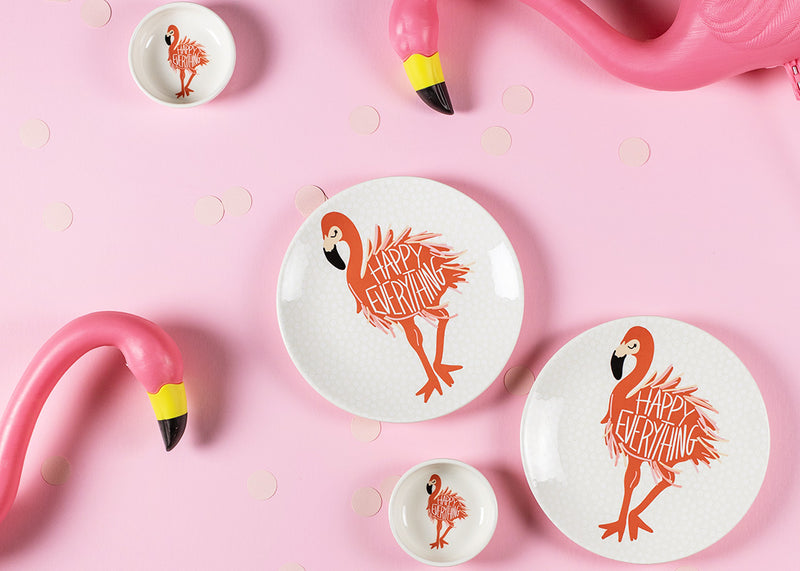 Flamingo Salad Plates and Flamingo Dip Bowls on Table