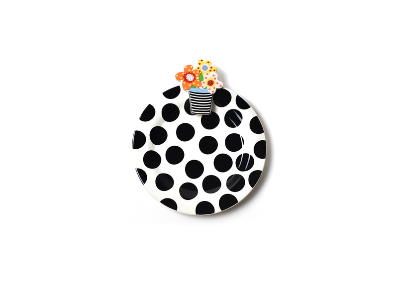 Black Dots on White Plate with Flower Embellishment