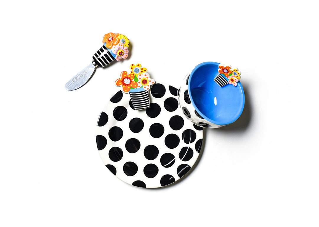 Bowl, Plate, and Spreader with Flowers Embellishment