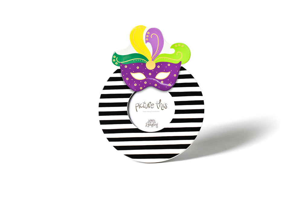Mardi Gras Attachment on Mini Round Frame Black Medium Stripe Design