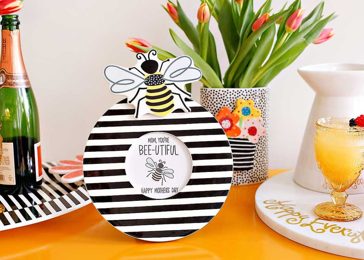 Spring Tablescape with Black Stripe Mini Round Frame