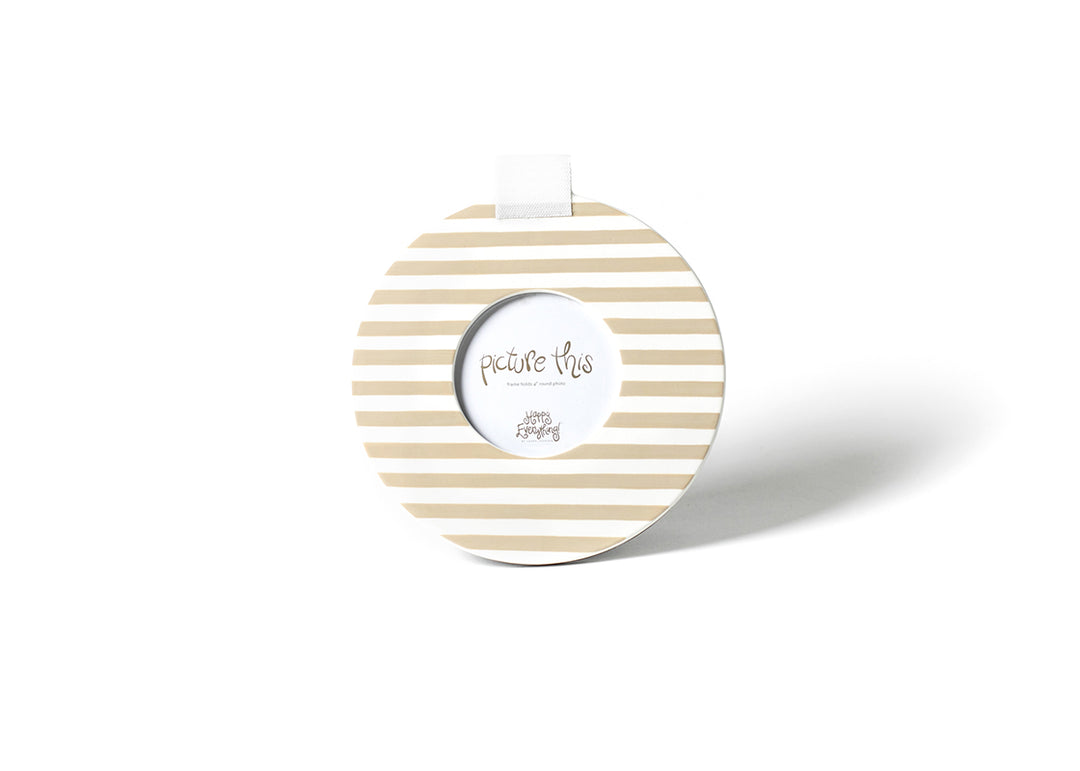 Neutral Medium Stripe Mini Round Frame with Hook-and-Loop Fasteners for Interchangable Decorations