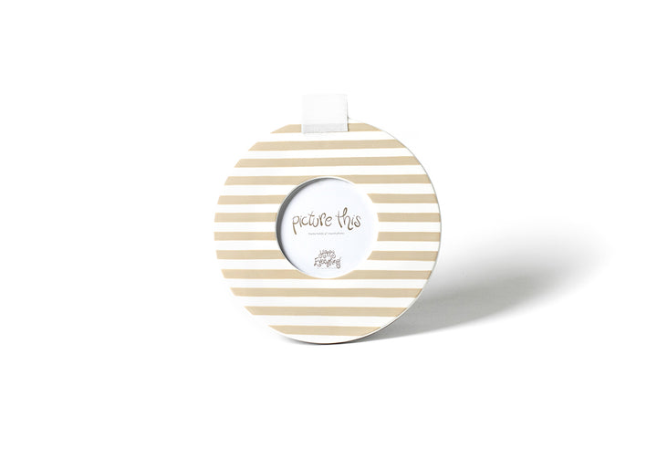 Neutral Medium Stripe Mini Round Frame with Hook-and-Loop Fasteners for Interchangable Decorations